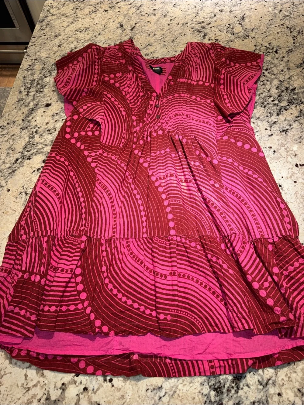 Maeve by Anthropologie Bright Pink Swirl Print Ruffle Hem Dress-The Cassandra - Picture 1 of 15